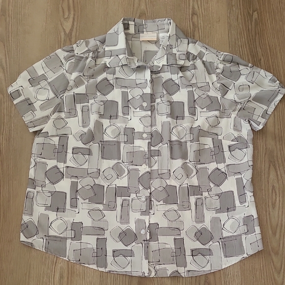 Alfred Dunner Abstract Print Blouse - Gray and White - Picture 1 of 2
